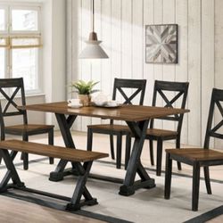 6PC TABLE SET ANTIQUE OAK / ANTIQUE BLACK $799 (F3167)