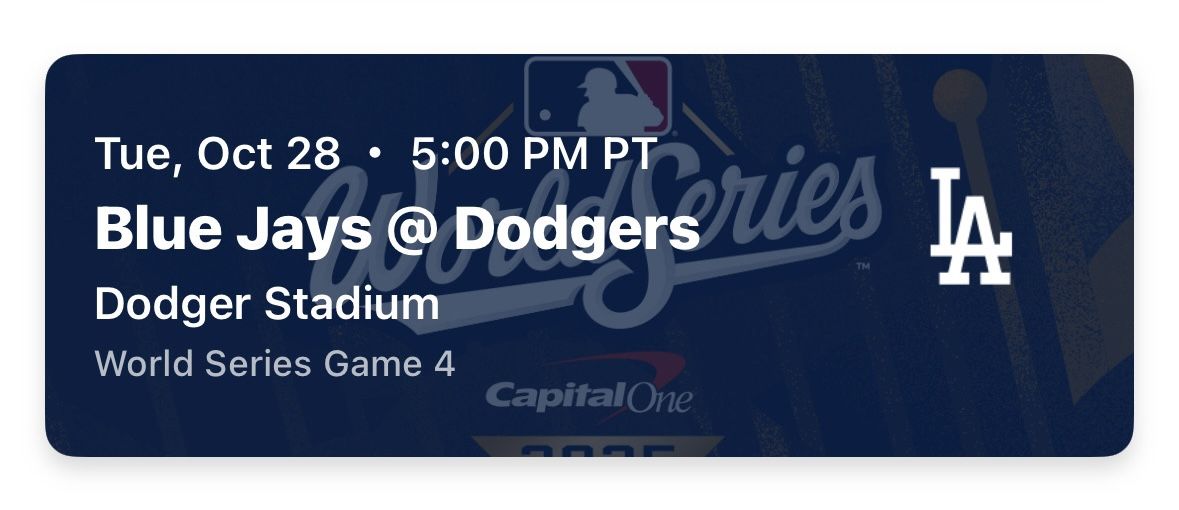 World Series Game 4 Dodgers vs Blue Jays 10/28/25