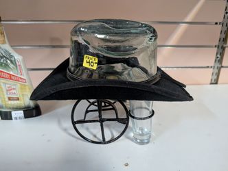 Vintage Clear Glass Cowboy Hat Decanter Shot Glass Holder Western Barware Decor Display