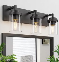 Espird 3-light Vanity Fixture Black With Clear Glass Shades 22in New 