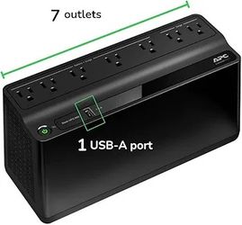 APC UPS Battery Backup and Surge Protector, 600VA/300 Watts Backup Battery Power Supply, BE600M1 Back-UPS with USB Charger Port

