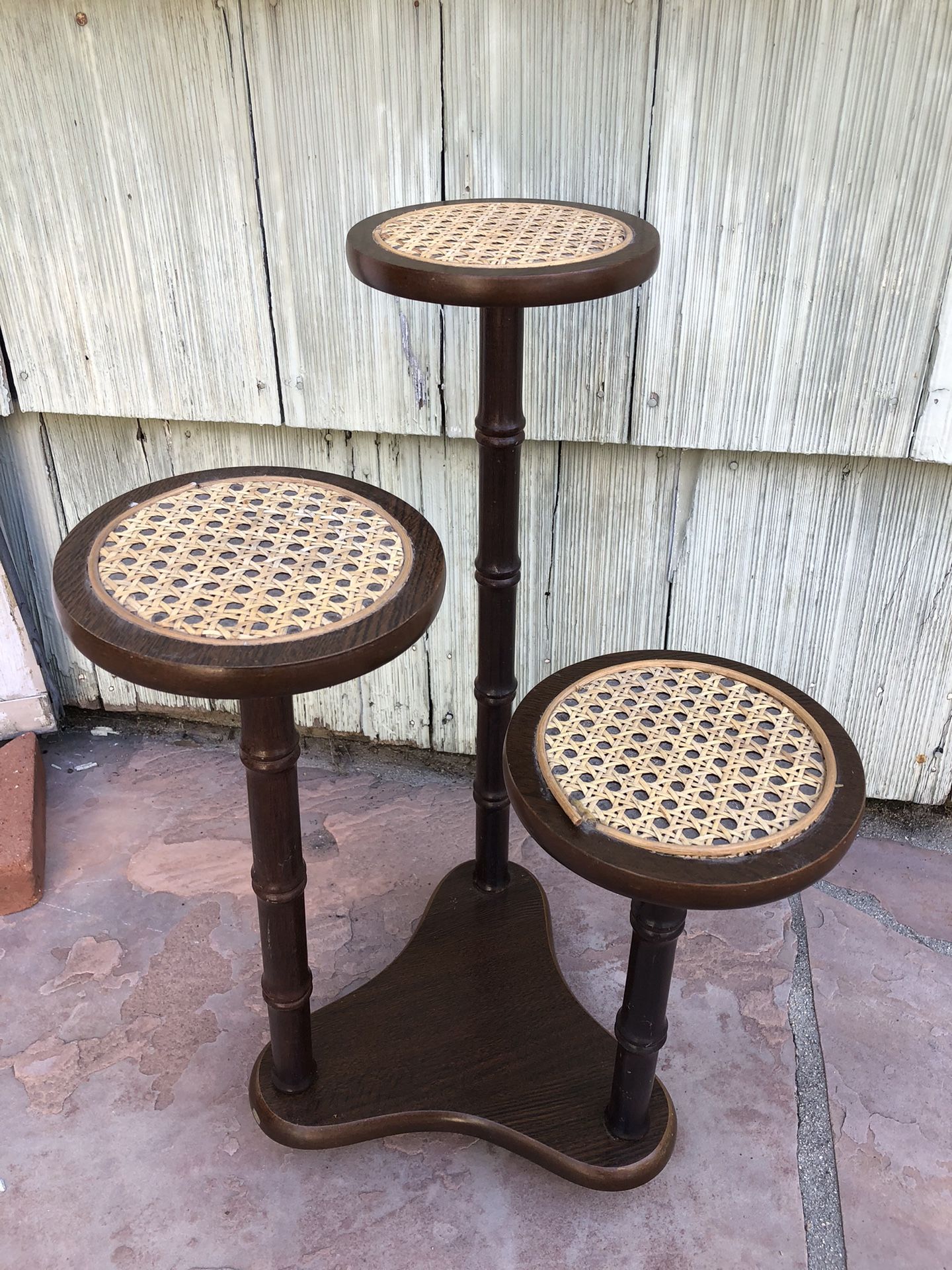Bamboo Rattan Wicker Plant Stand Tiered Vintage Display Spindle Shelf Candle Holder Bohemian Retro 70s Decor
