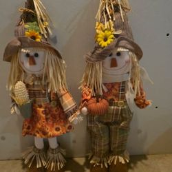 Pair of Scarecrow Fall Figurines — Autumn Decor