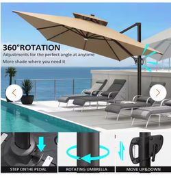 NEW PATIO UMBRELLA WITH LED LIGHTS (solar) BASE INCLUIDED
