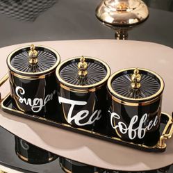 Elegant golden Tea & Coffee Cans with Flip Gold Lids