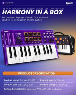 25 wKey USB MIDI Keyboard Controller with Drum Pads