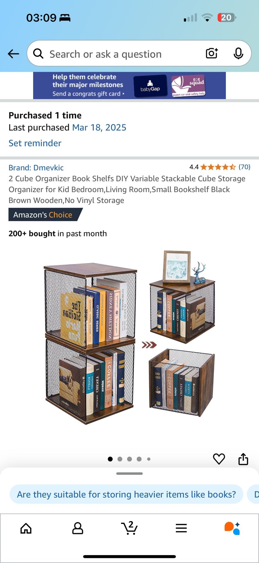 2 Cube Organizer Book Shelfs DIY Variable Stackable Cube Storage Organizer for Kid Bedroom,Living Room,Small Bookshelf Black Brown Wooden, No Vinyl St