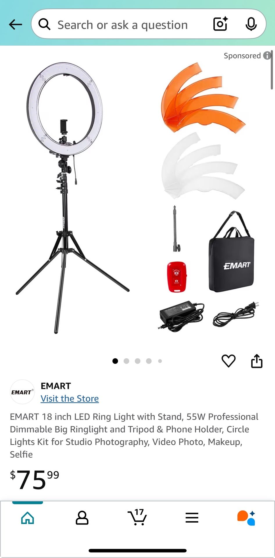 18 inch LED Ring Light with Stand, 55W Professional Dimmable Big