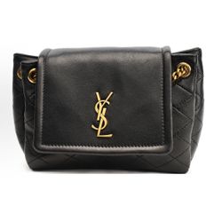 SAINT LAURENT Saint Laurent YSL nolita gold logo diamond checkered chain sheep leather shoulder bag cross-body bag mini women's black(132)67