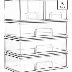 Clear Stackable Storage Drawers Set of 5