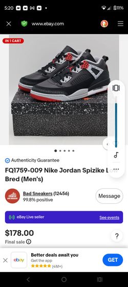 NIKE JORDAN SPIZIKE LOW BRED SIZE 10.5