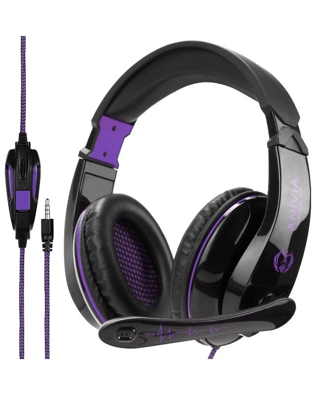 Gaming Headset PS4 Xbox One X, Anivia A9S Wired Over Ear Headphone with Mic for PC MAC Laptop Mobile iPad Nintendo Switch Games(Black Purple)