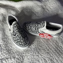Vans Snake Print Slip-On Shoes - Black and White