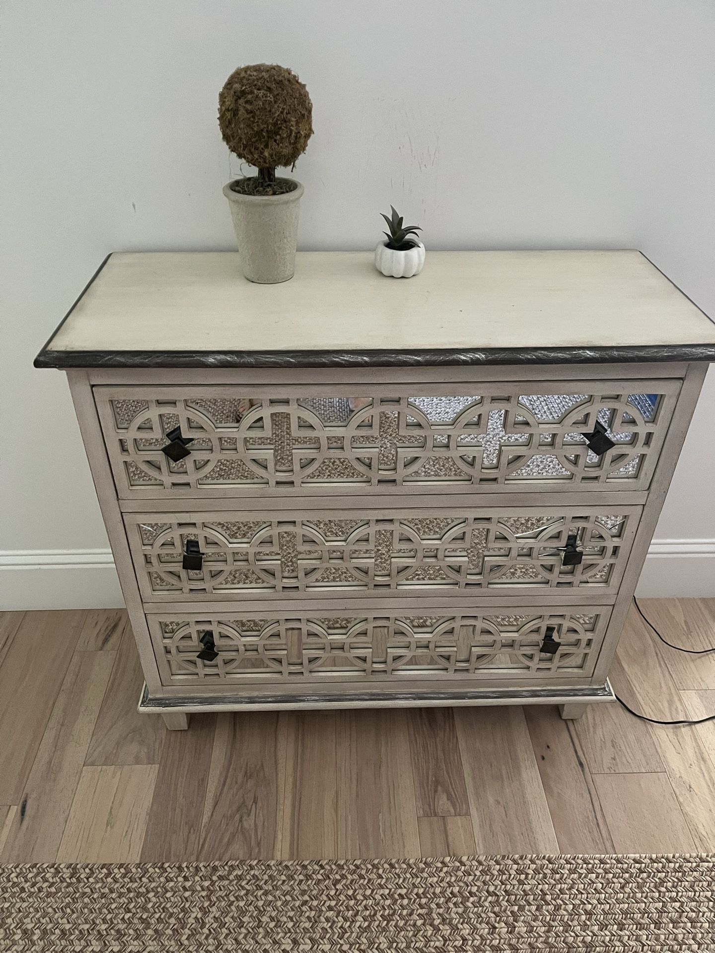 Cream Wooden Chest With Mirror Accents 
