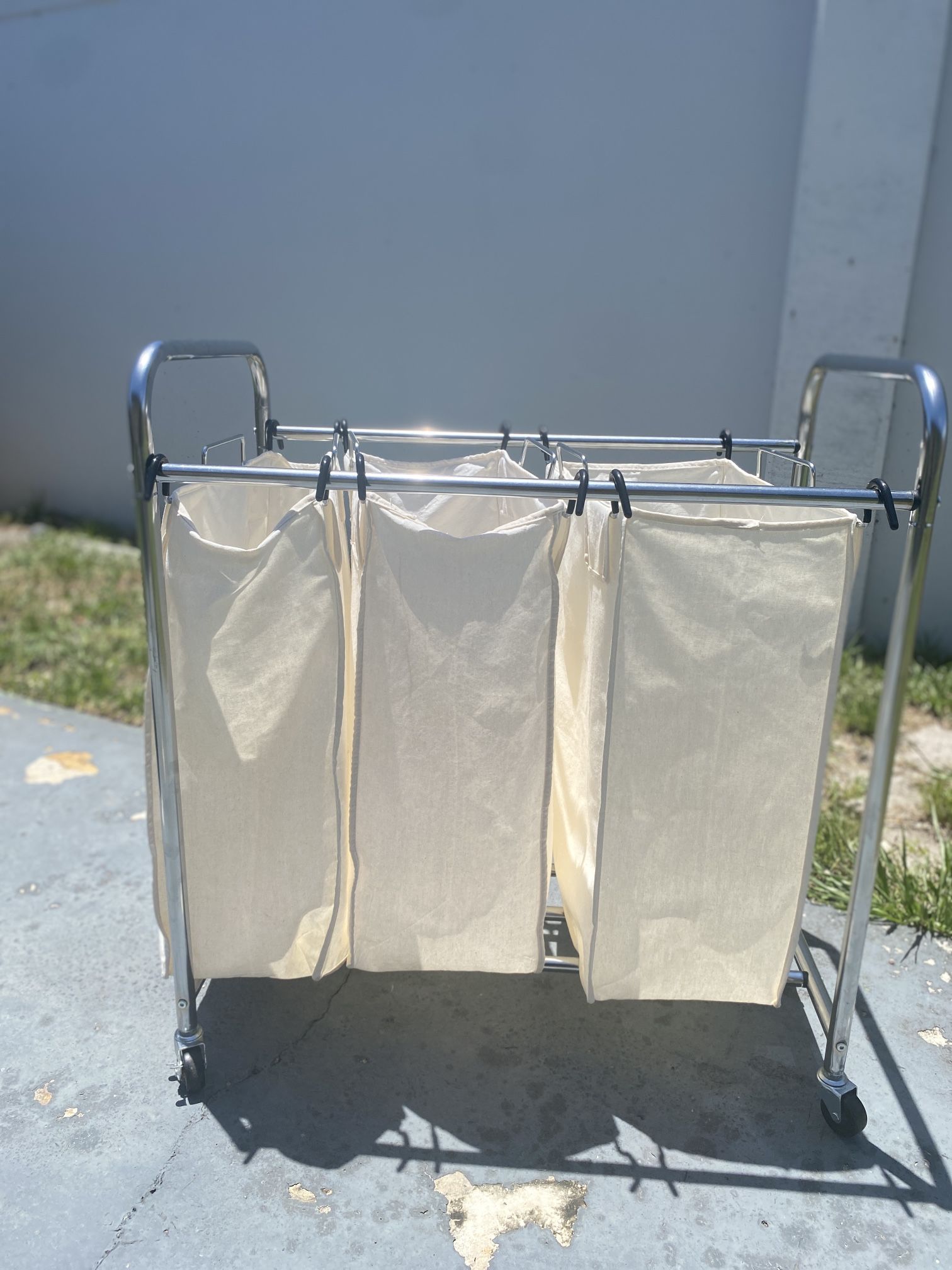 3-Bag Heavy-Duty Laundry Sorter, Brown and Chrome