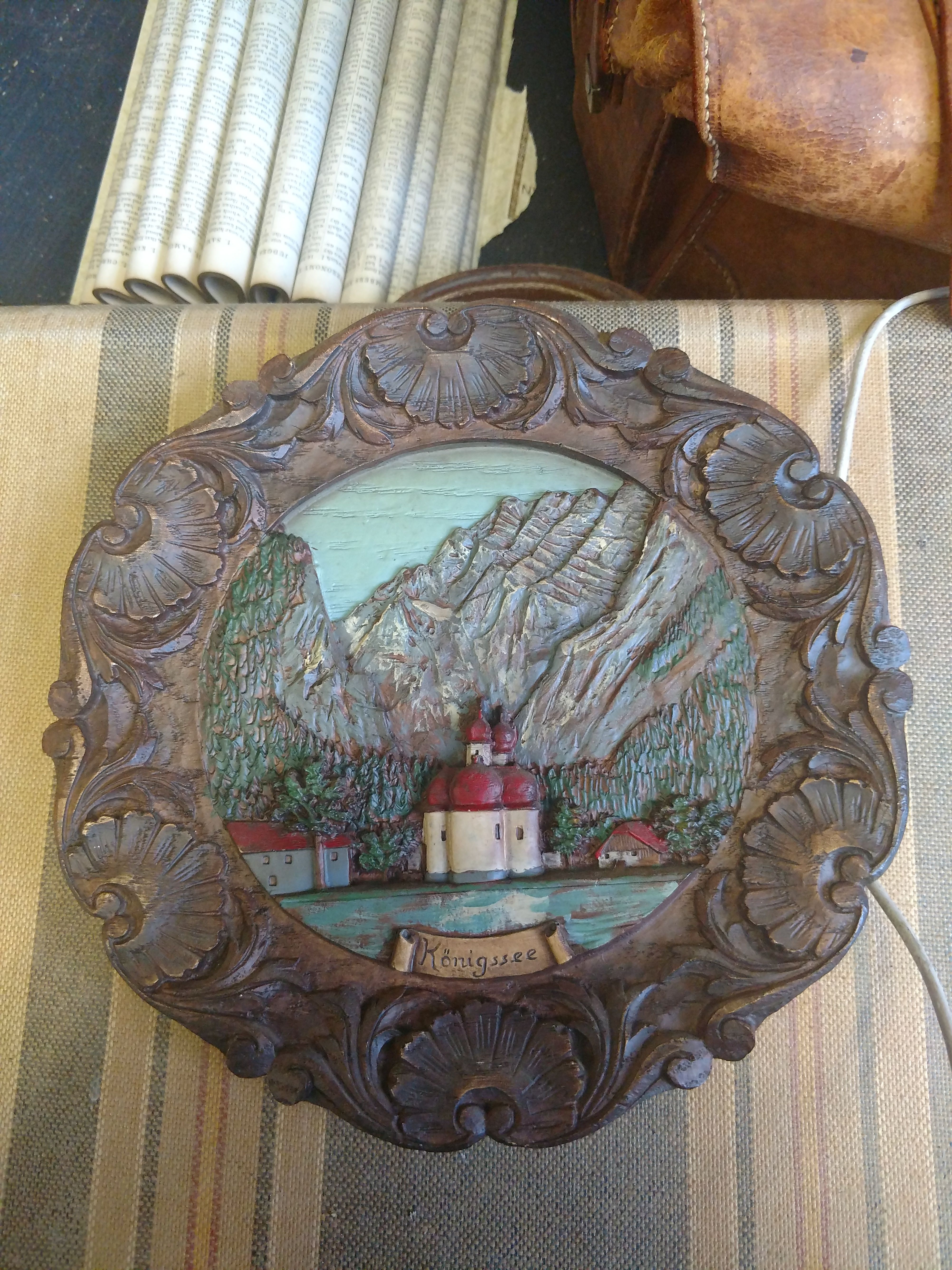 Vintage carved wood plate