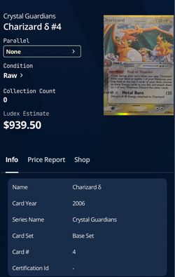 Charizard Delta Species (Holo) número 4/100 de la expansión EX Crystal Guardians del año 2006