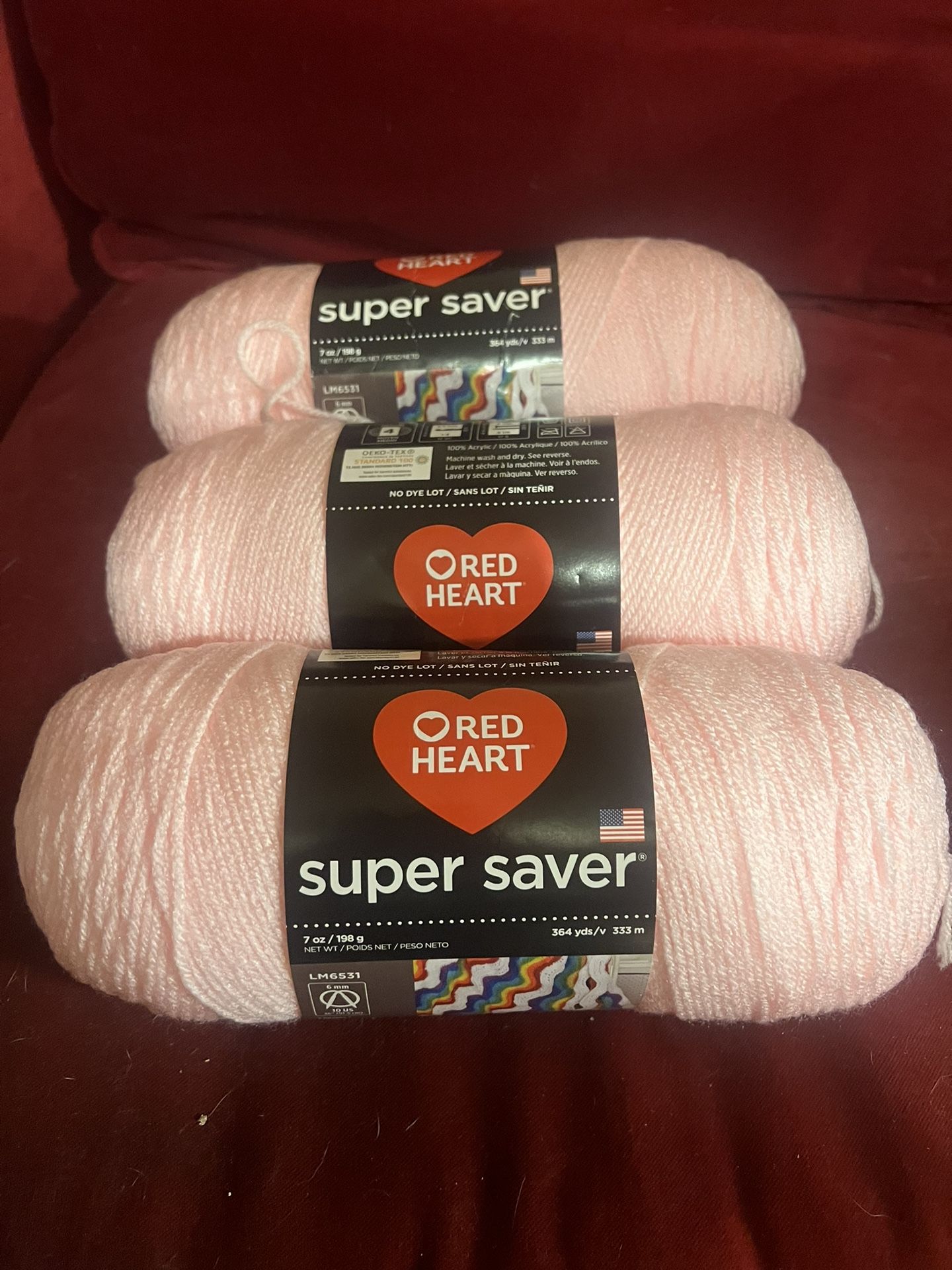 3 Brand New Red Heart Super Saver Yarn In Baby Pink
