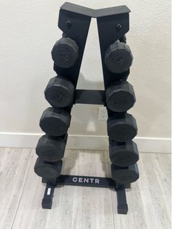 CENTR Dumbbell weights and rack