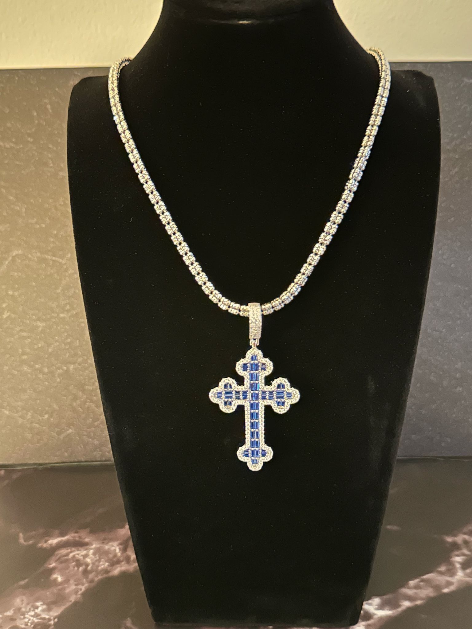 Moon Ice Necklace Sterling Silver With Cross Pendant