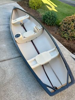 Old Town Rogue River 15.4’ Flat Back Canoe  with EnduraMax 55lb thrust trolling motor– Meticulous/Pre-Wired – Perfect Father’s Day Gift!
