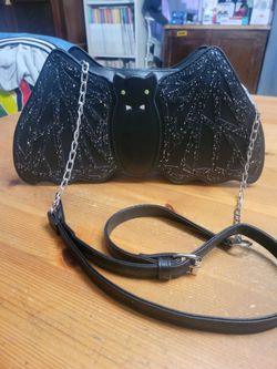 Black leather  Bat Shaped handbag