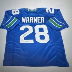 Signed Curt Warner Seattle Seahawks Football Jersey Northern Iowa JSA COA HOF