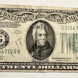1934C USA $20 Federal Reserve Note  - Washington DC Mint