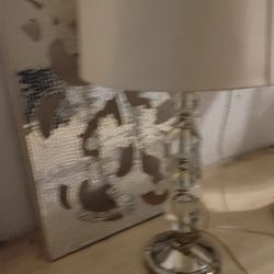 Glass Ball Lamp With White Shade And Mirror Wall Art