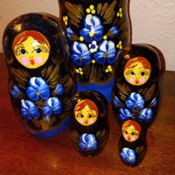 Set Of Five Hand painted Wood Nesting Dolls