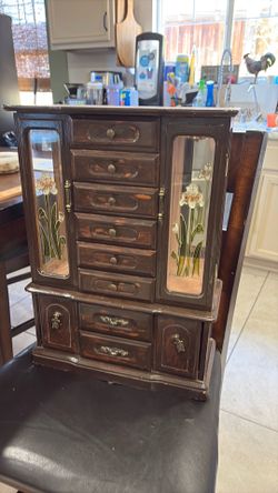 Vintage Extra Large Armoire Shaped Jewelry Box w/mirror 20”Hx14.5”W
