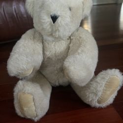 Vtg Vermont Teddy Bear Co 15" Light Beige Jointed Poseable Stuffed Animal Plush