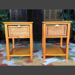 2 Matching Tables, with storage, Rattan /wood - 24H x 17W x 16D  Side tables, End tables