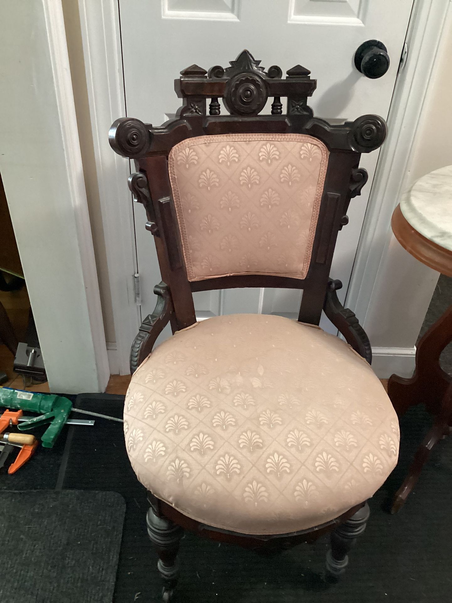 Black Walnut Heavily Carved Victorian Side Chair