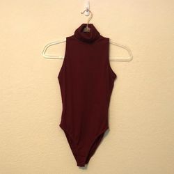 Nasty Gal Roll Neck Sleeveless Bodysuit Wine