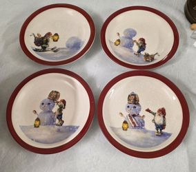 Christmas William Sonoma Nordic Elf Desert Plates Set Of 4 plates new.