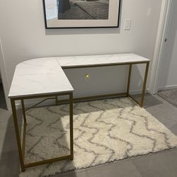 Teraves Reversible L Shaped Desk White - 66.1" Corner Gaming Computer Desk, Office Workstation Modern Home Study Writing Table, Marble Gold