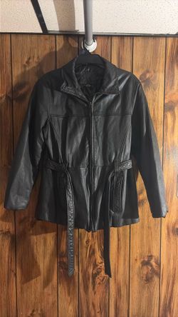 Women Black Leather Jacket Size L