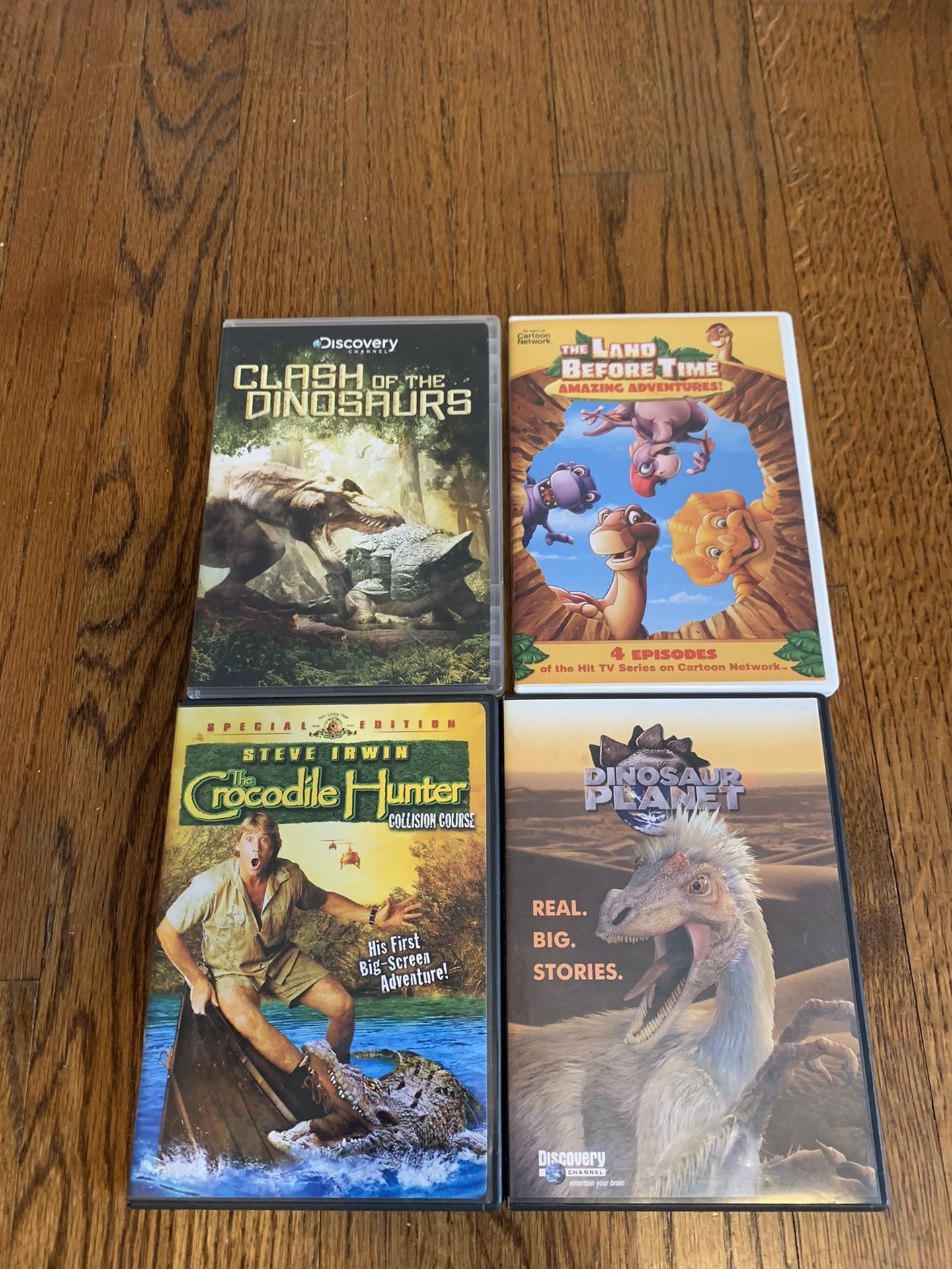 Dinosaur and Steve Irwin DVDs.