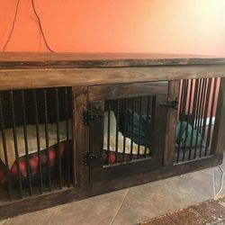 Handcrafted Wood Dog Kennel | Rustic Living Room Console | XL Dual Crate