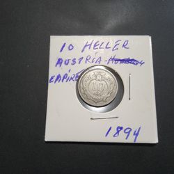 1894 Austria 10 Heller Coin 