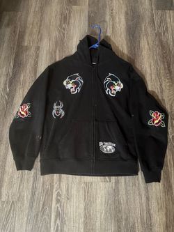 Primitive Black Zip-Up Hoodie with Embroidered Patches
