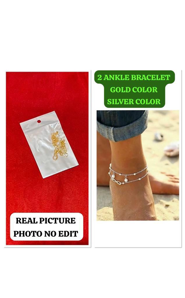 Women SILVER & Golden Double Layer Charm Love Ring Bracelet Chain Anklet 2 piece