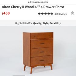 Alton Cherry Wood 48” 4 Drawer Chest & 24” Nightstand