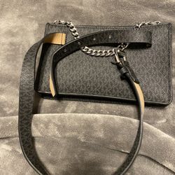 Michael Kors MK Fanny Pack Belt With Pull Chain, Black/Grey/Silver