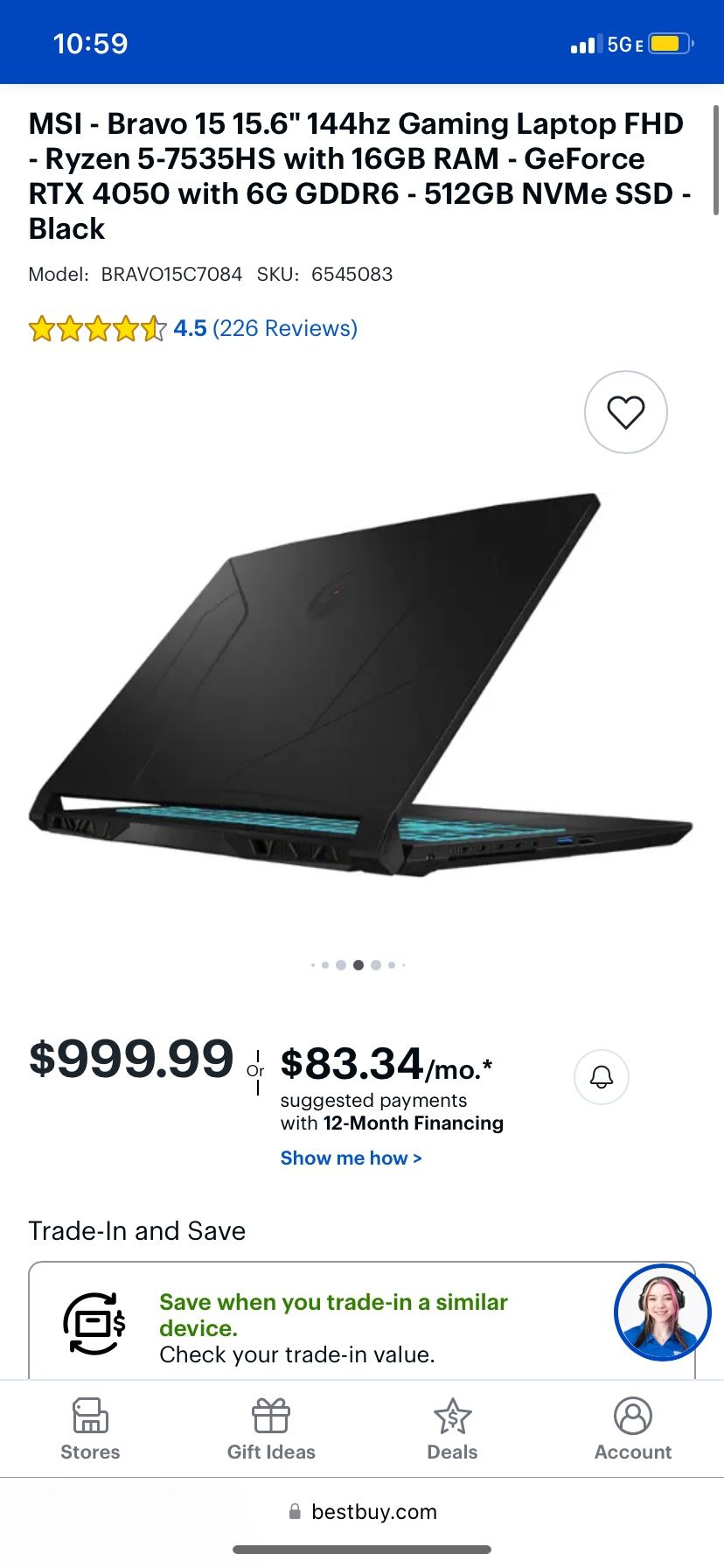 (Used For 5 Months) MSI - Bravo 15 15.6" 144hz Gaming Laptop FHD - Ryzen 5-7535HS with 16GB RAM - GeForce RTX 4050 with 6G GDDR6 - 512GB NVMe SSD - Bl