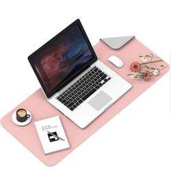 Desk Pad Protector Waterproof PU Leather, 31.5"x15.7"Pink & Silver