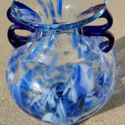 9 Inch Hand Blown Vase With Cobalt Blue Handles One Of A Kind There Are Some Similar But All Of Them Are Different Because They're Hand Blown