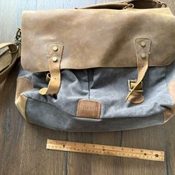 Lifewit Genuine Leather Vintage 15.6 Laptop Canvas Messenger Bag Grey