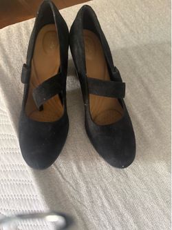Clarks Black Suede Mary Jane Heels
